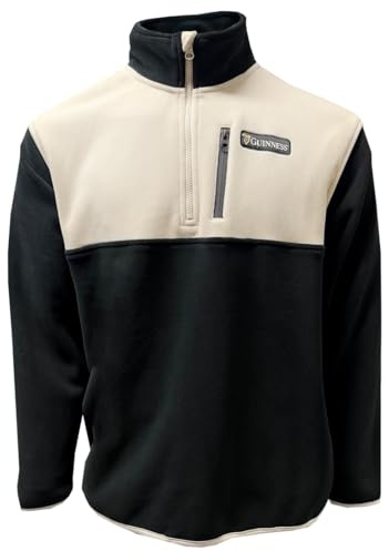 Guinness Fleecepullover mit halbem Reißverschluss - Schwarz & Creme - Warmer & Stilvoller Outdoor-Pullover, Größe XL