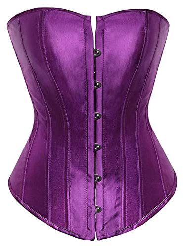 Grebrafan Women's Plus Size Satin Overbust Lace up Boned Corsets Shapewear Outfit (XX-Small, Dark Purple)