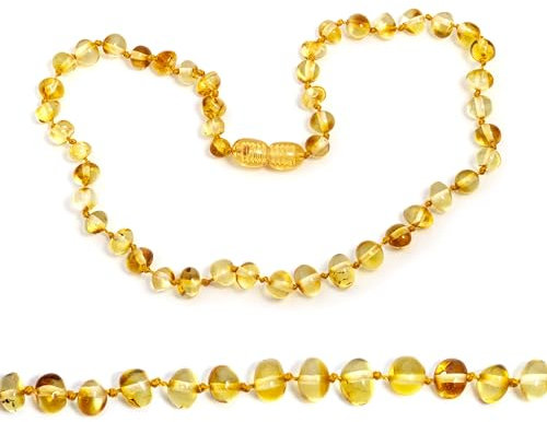 Amberta Collana in Ambra Baltica Fatta a Mano, Perline di Ambra Vera – Pietre Annodate Singolarmente, con Sacchetto Regalo e Certificato di Autenticità: 35 cm