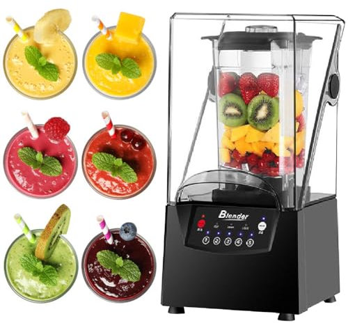 Commercial Smoothie Blender with Soundproof Cover, Low Noise 70 Gallon Capacity for Shakes and Smoothies