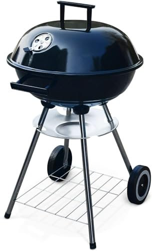 JUNG MAXX Kugelgrill Holzkohlegrill mit Deckel – Ø 44cm BBQ Grill für Garten, Balkon & Camping – porzellanemailliert & hitzebeständig bis 600°C – mobil & kompakt – für 4 Personen