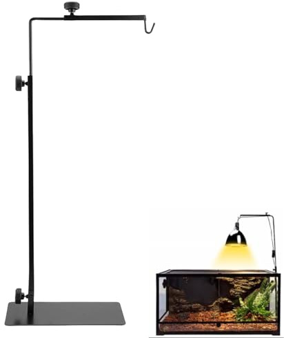 Reptilien-Lampenfassung für Habitatkäfig, Reptilien Wärmelampenständer Verstellbarer Höhe 38-64cm Breite 20-30cm, Wärmelampe Halter Standfuß für Schildkröten Spinne Geckos Eidechsen (Ohne Lampen)