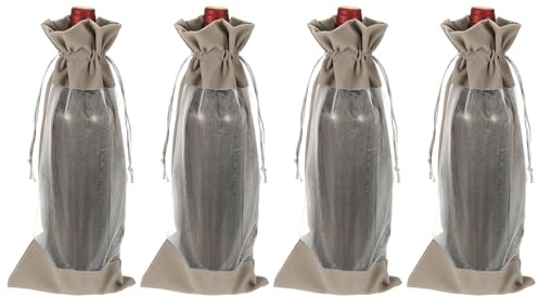 sourcing map 4 Pcs Wine Bottle Gift Bags with Drawstrings, Clear Velvet Wine Bags Reusable Liquor Bottle Covers for Wedding Birthday Party, Gray