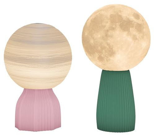 HOMCOM Tischlampe 2er Set LED Mond Tischleuchte USB-betriebenes Planeten Nachttischlampe Mondlampe mit 3 Lichtfarben, 10 einstellbaren Helligkeitsstufen Mondlicht für Wohnzimmer, Spielzimmer, Weiß
