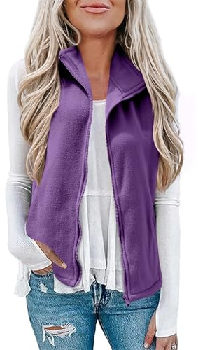 EFFAN Gilet in pile da donna, morbido, senza maniche, con tasche con cerniera, per primavera e autunno