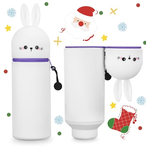 2 in 1 Silikon-Federmappchen, Kawaii Federmappchen, Tier Stifthalter | Stand Up Weiches federmappchen, stiftemappchen, Tischstifthalter Cartoon (Purple)