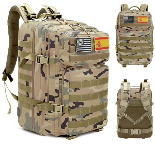 unycos - Mochila Táctica Militar【45L】 Sistema Molle, Tela Oxford 900D Resistente, Bolsillos para 3 Días de Emergencias, Senderismo, Viaje, Crossfit, Gimnasio, Actividades al Aire Libre (Camuflaje 3)