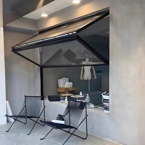 Finestra di servizio in alluminio personalizzabile con apertura verticale pieghevole, vetro scorrevole temperato da 5 mm e manico bloccabile, ideale per cucina esterna, bancone o cibo (34 x 16 in/86 x