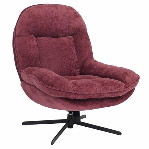 Mendler Relaxsessel HWC-P32, Fernsehsessel Nosagfederung Polstersessel, drehbar Metall Stoff/Textil Chenille (370 g/m²) - Beere