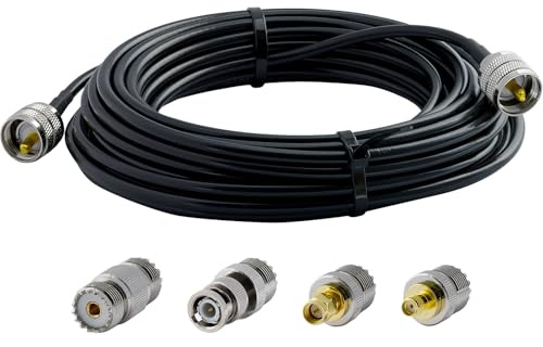 ACONRFTOL PL259 UHF Stecker auf UHF Stecker RG58 Kabel 10M mit 4 Adaptern von UHF auf SMA/BNC/UHF SO239 für CB Funk, Ham Funk, Wireless LAN Geräte, SO239 Koax Kabel