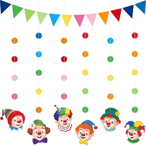Fasching Karneval Clown Girlande Deko,6 Stück Clown Girlande Karneval Deko | Zirkus Dekoration Party,Bunte Spiral Girlanden Mit Clown Motiv Und Wimpelkette,Hängedeko Für Fasching Zirkus Geburtstag Party