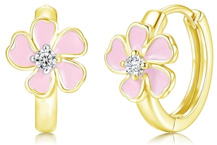Kamise Creolen Ohrringe Mädchen Silber 925, Ohrringe Echt Silber Creolen | Hypoallergen, Schlafen, Bunte Blumen, Zirkonia, Geburtstag Weihnachten, für Familie, Kinder, Freunde, Geschenk, Schmuck, 16mm