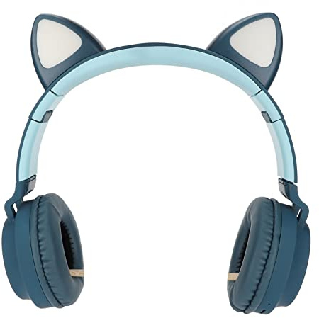 Yinhing Cat Ear Gaming Headphones With Deep Bass LED Light Foldable Design Cute Cat Ear Headset Soft Earmuffs Stylish Color for Gaming School And Daily Use (Blue Green)