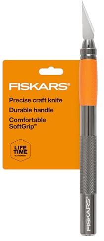 Fiskars Detail Craft Knife, Exacto Hobby Knife for Crafting, Arts, Modeling, Scrapbooking Supplies for Adults, Durable Aluminum Body, Included with Protective Cover, 6.21, Orange