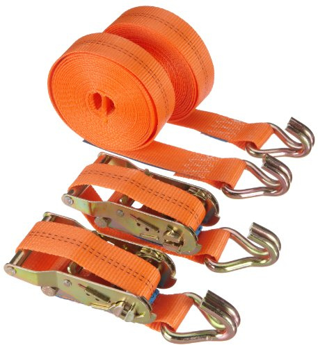 Braun Spanngurt 2000 daN, zweiteilig, für Profis und Privattransport, nach DIN EN 12195-2, Farbe orange, 6 m Länge, 35mm Bandreite mit Ratsche und 2-Strang Spitzhaken, 2er Set.
