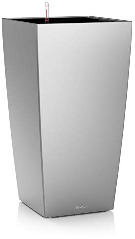 Lechuza – Pot de Fleurs d'Interieur – Premium Cubico – Réserve d'Eau Intégrée – Coloris Argent – 30 x 30 x 56 cm