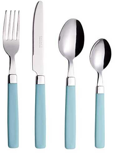EXZACT Cubertería de 16 Piezas - Acero Inoxidable con Mangos de Colores, Apta para Lavavajillas - Turquesa