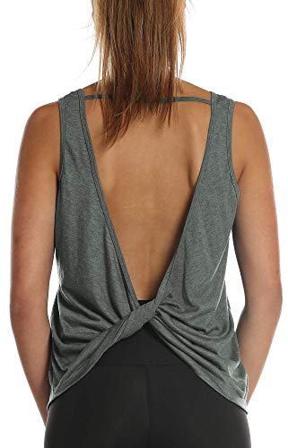 icyzone Damen Sport Tops Rückenfrei - Ärmellose Yoga Gym Oberteil Shirt Fitness Tank Top (S, Charcoal)