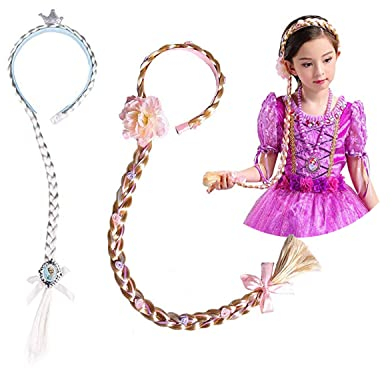 Amycute Haarschmuck Mädchen, Haarsträhnen Kinder, Haarreif Prinzessin Zopf geflochten Haartei Kinder für Party Cosplay Kostüm