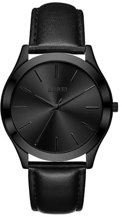 BUREI Fashion Quarzuhr für Männer Uhr Analog Datum Uhr Mit Edelstahlband Wasserdicht Klassische Uhren für Männer (Schwarz/Schwarz/Schwarzes Armband)