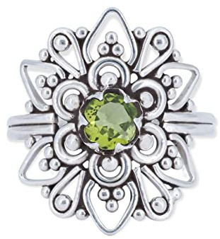 mantraroma Ring Damen Silber 925 Peridot Edelstein grün ausgefallen verspielt (MRG-174-59-(60))