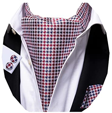 Dubulle Herren-Krawatte mit Paisleymuster, Blumenmuster, zum Selbstbinden, Krawatte und Einstecktuch, Manschettenknöpfe, Hochzeit, Red Blues, Medium