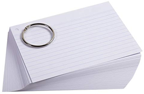 Exacompta - Ref 10340E - Bristol Revision Flashcards with Ring (Pack of 50 Cards) - A6 (105 x 148mm) in Size, Perforated Sheets, Lined Rulings - Random Colour