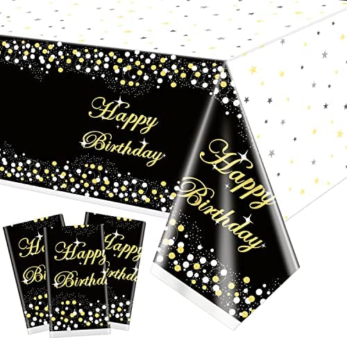 XJLANTTE 3er-Pack Schwarze und goldene Tischdecken-Partydekorationen - Tischdecke, Schwarze und goldene Punktstern-Konfetti-Rechteck-Tischdecke, Tischdecken 130 x 220cm