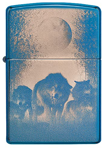 Zippo Sturmfeuerzeug - Modell Wolves - High Polish Blue Finish mit Color Image - Nachfüllbar - Wiederverwendbar - Windfestes Design - Geschenkbox - Made in USA