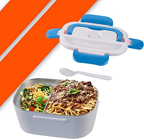 Bonplus BP | Fiambrera Eléctrica de Acero Inoxidable para Casa y Coche | cuatro cierres herméticos | Potencia:40W | Capacidad: 1,50L (Azul)