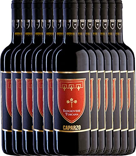 VINELLO 12er Weinpaket - Sangiovese Toscana IGT 2019 - Caparzo mit einem VINELLO.weinausgießer | | 12 x 0,75 Liter