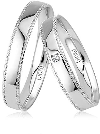 GIORO Modica Eheringe Trauringe Hochzeitsringe massiv Weißgold *handgefasster Brillant* Paarpreis Echtes Weißgold (18 Karat (750) Weißgold)