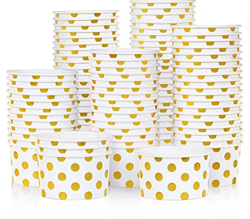 MATICAN 5.5oz Paper Ice Cream Cups - 100 Pack with Gold Foil Polka Dots