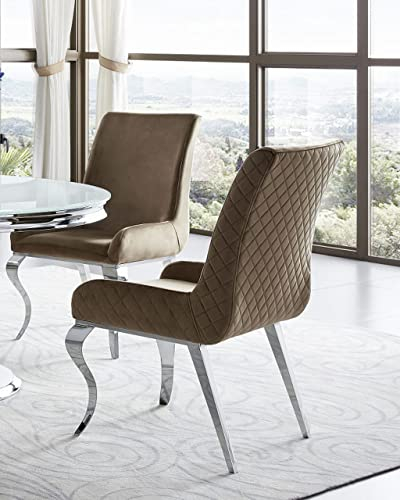 Stuhl Barock Modern Samt Taupe Edelstahl Polsterstuhl Esszimmerstuhl