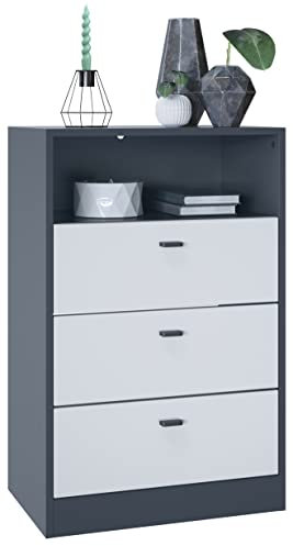 Vladon Kommode Pino V2, Made in Germany, Anrichte mit 3 Schubladen & 1 offenem Fach, Anthrazit matt/Weiß matt ohne LED (56 x 86,5 x 36 cm)