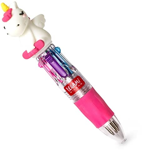 LEGAMI MRP0001 Mini stylo à bille 4 couleurs, Mini Magic Rainbow, 2,3 x 10 cm, encre 4 couleurs, vert, bleu, violet, rose, pointe 1 mm, poignée ergonomique en silicone