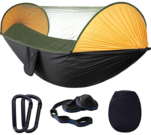 MYSUNBAR Camping Hängematte mit Schnalle, Automatische Schnellöffnung Leichte Einzel Doppel Hängematte Reise Hängematte Moskitonetz Zelt Tragbare Hängematten Baumzelt, für Rucksacktouren Wandern