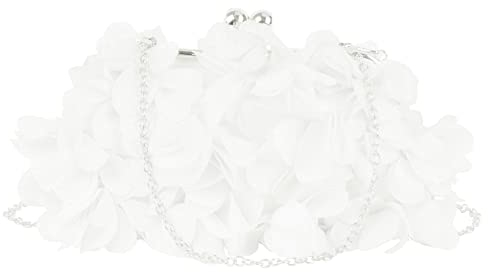 MEGAUK Damen Elegante Handtasche Blumen Clutch Seide Abendtasche Henkeltasche Crossbody Bag mit Kette Kisslock Design, Weiß