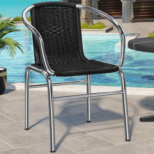 GGMMÖBEL 4er-Set Capri | Bistro Rattanstuhl | Schwarz | Stapelbar | Gastro Rattanstuhl, Outdoor Rattanstuhl, Terrassen Rattanstuhl