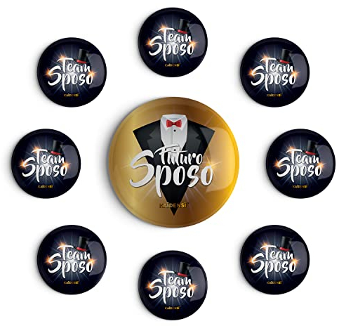 Addio al Celibato Gadget Sposo - Set 9 Spille Team Groom Brillanti - Kit Accessori Originali