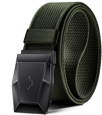 BULLIANT Taktischer Gürtel, Gürtel Herren Arbeitsgürtel Militär Wandern 3,8cm,Schnellverschluss Metallschnalle(Marinegrün-115cm/34-38 taille verstellbar)