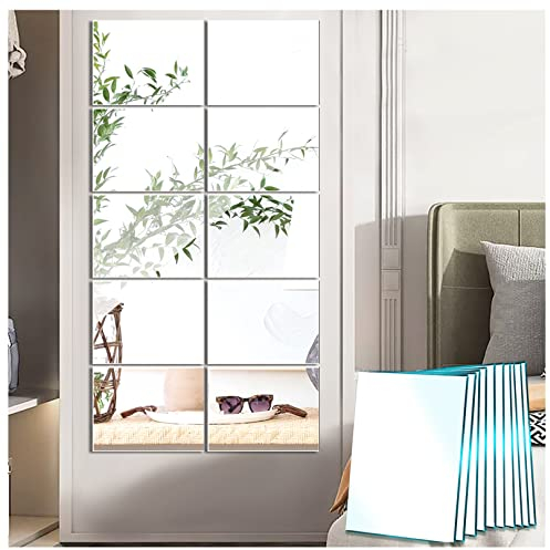 EONAZE Specchio da Parete di Vetro, Specchi Adesivi da Parete per Armadio Interno, Soggiorno, Specchi Decorativi per Camera da Letto (10 Pezzi 23 x 15cm)