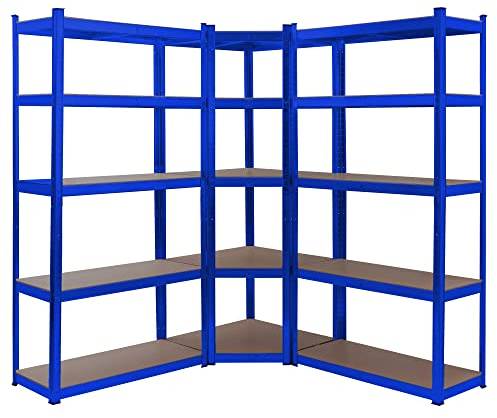Arebos Schwerlastregal 3er Set | Eckregal Kombination | bis zu 875 kg Tragkraft | Montage durch Stecksystem | Robuste Metallkonstruktion | Mittelquerstrebe für mehr Stabilität | Blau