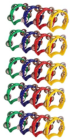 Glakyur 20Pcs Plastic Tambourine Musical Instruments, Mini Handheld Tambourines,Percussion Rhythm Party Musical Instruments