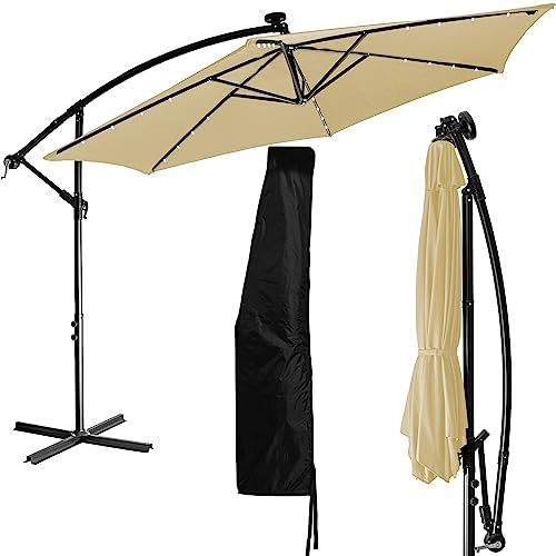 STILISTA Ampelschirm 350 cm mit LED Beleuchtung und Kurbelvorrichtung, inklusive Abdeckung, beige