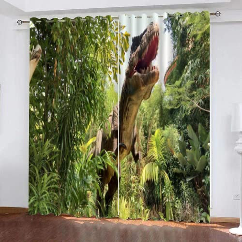 HABEAT 3D Dinosaurier Gardinen Abdunkelnde Tropisch Dschungel Kindervorhänge Vorhang mit ösen 2er Set Vorhänge Blickdicht Verdunkelungs für Kinderzimmer Schlafzimmer Wohnzimmer B 200 X H 160 cm