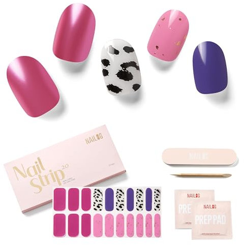 NAILOG Semi Cured Gel Nail Strips Glossy & Long Lasting Soft Gel Finish (20 Extra Long Stickers) | Wraps,New Tribe