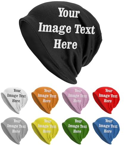 NLWQEKV Personalisierte Beanie-Mütze mit Ihrem Fototext, Namenslogo, personalisierte Strickmütze, Totenkopfmütze, Chemo-Mütze, Baggy-Mütze, individuelle warme Wintermütze für Männer und Frauen
