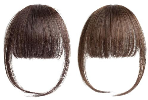 2 piezas Flequillo falso Pinza para el cabello Flequillo plano Extensión del cabello Flequillo frontal Diadema única Flequillo de cabello corto Postizo con flecos Postizos Marrón claro y marrón oscuro