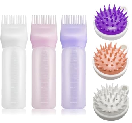 FIHODONE 3 botellas aplicadoras de aceite para el cabello, 3 masajeadores del cuero cabelludo, botella aplicadora de peine de raíz, cepillo de tinte para el cabello, 120 ml, masajeador de cabello,